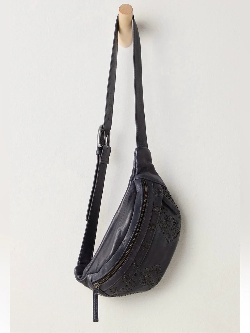 NWT new free people Ana adorned studded leather sling bag black purse
